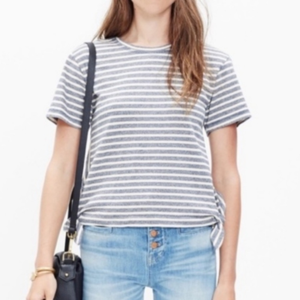 Madewell Side Tie Stripe Cropped Tee Size XS